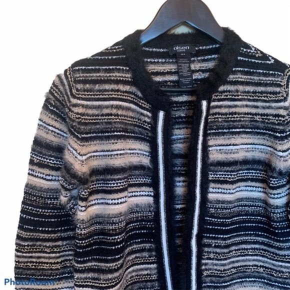 𝅺Olsen Europe Chunky Knit Sweater Casual Striped Cardigan Size XS - Picture 3 of 8
